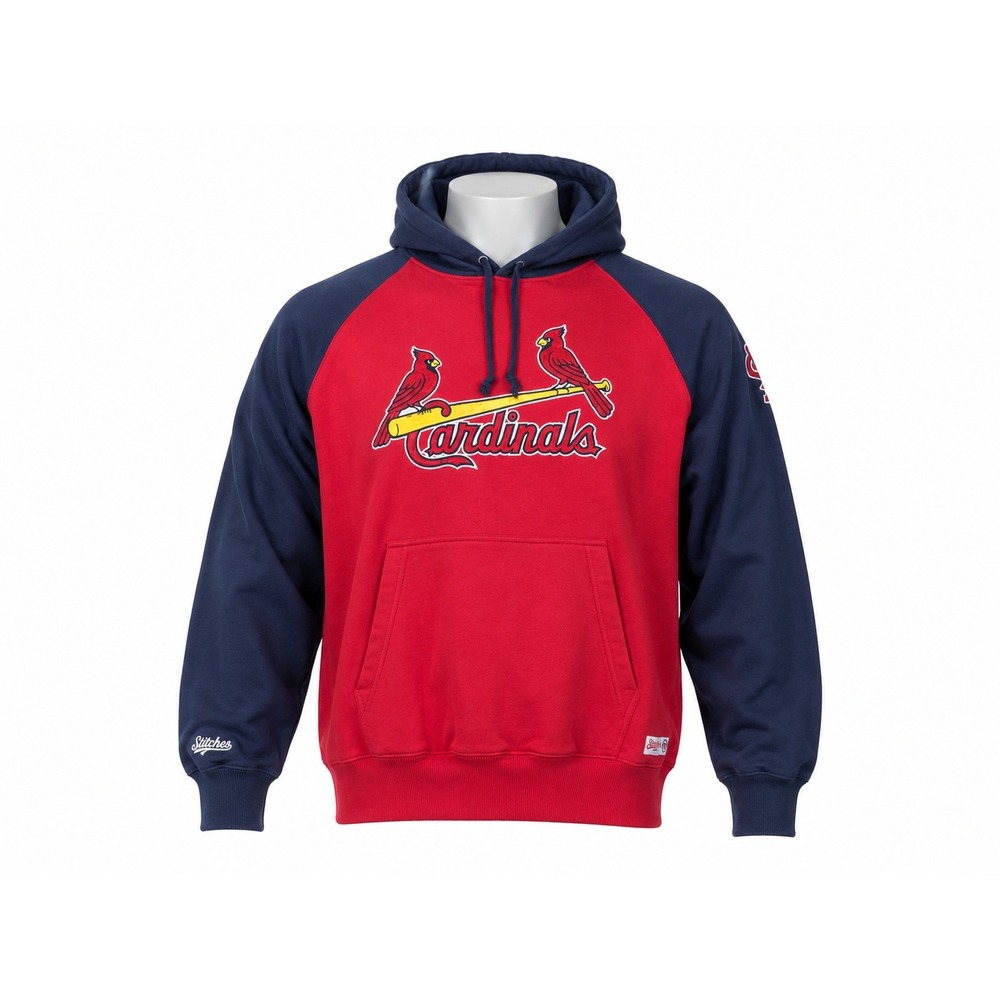 Stitches St Louis Cardinals Hoodie Mens XXL Red Navy Blue MLB Pullover Raglan